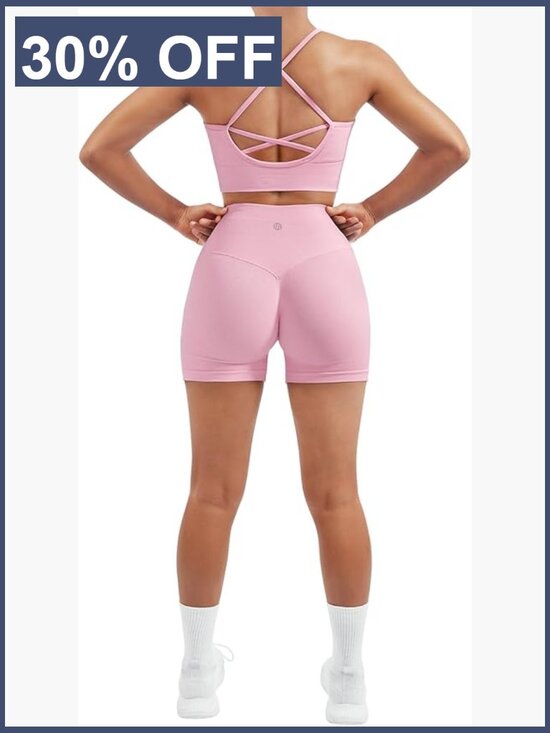 Tops - Seamless 2 Piece Workout Sets Criss Cross Sports Bra High Waist Booty Shorts